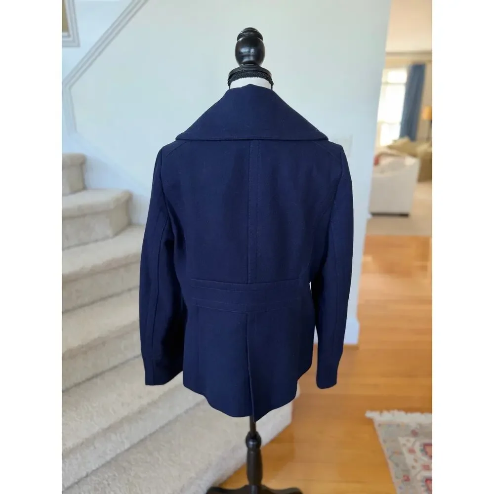 Vintage J.Crew Navy Blue Double Breasted Wool Blend Pea Coat - Picture 3 of 8